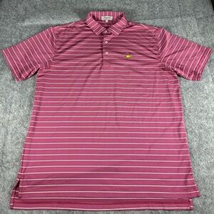 Masters Peter Millar Short Sleeve Pink White Striped Men's Golf Polo Sz L *Flaw*